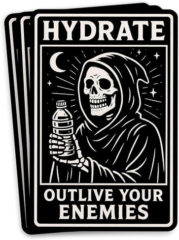 (3Pcs-2") Hydrate Outlive Your Enemies Sticker Edgy Gothic Skeleton Dark Humor Meme Die-Cut Waterproof Vinyl Sticker for Laptop Water Bottle Phone Cars Kindle Decal Stuff Gifts for Her Him 2 Inches in Saudi Arabia