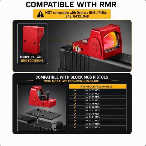 Gotical Mini Red Dot Reflex Sight, 2 MOA Red Dot Sight for Glock & RMR Cut Pistols, Includes Picatinny Rail Mount, 10 Brightness Levels, Shockproof Aluminum Tactical Optic, Red in Saudi Arabia