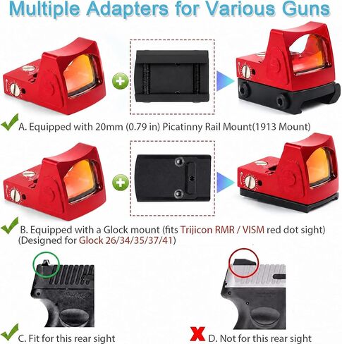 Gotical Mini Red Dot Reflex Sight, 2 MOA Red Dot Sight for Glock & RMR Cut Pistols, Includes Picatinny Rail Mount, 10 Brightness Levels, Shockproof Aluminum Tactical Optic, Red in Saudi Arabia