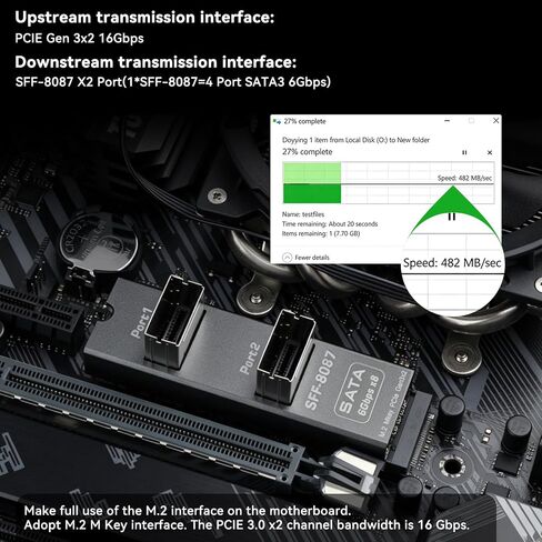 M.2 M Key to Dual SFF-8087 8-Port SATA 6Gbps HDD Expansion Card in Saudi Arabia