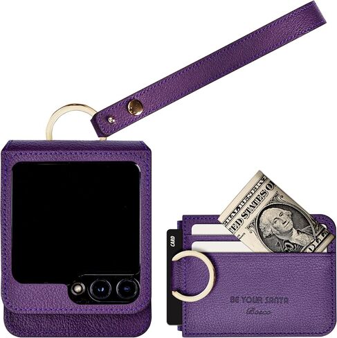[BeYourSanta] Galaxy Z Flip 5 Case & Matching Wristlet Strap Bundle - Italian Vegan Leather - Persona Purple, Flip5 Bosco (3 Card Slots) in Saudi Arabia