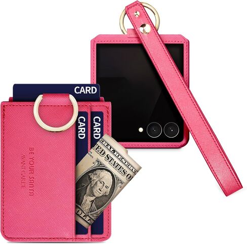 [BeYourSanta] Galaxy Z Flip 7 Case & Matching Wristlet Strap Bundle - Avant-Garde Saffiano Vegan Leather - Coral Red, 3 Card Slots in Saudi Arabia