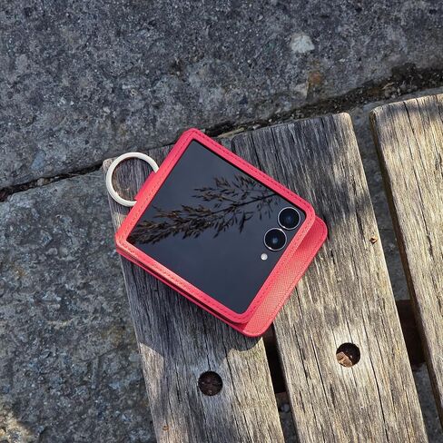 [BeYourSanta] Galaxy Z Flip 7 Case & Matching Wristlet Strap Bundle - Avant-Garde Saffiano Vegan Leather - Coral Red, 3 Card Slots in Saudi Arabia