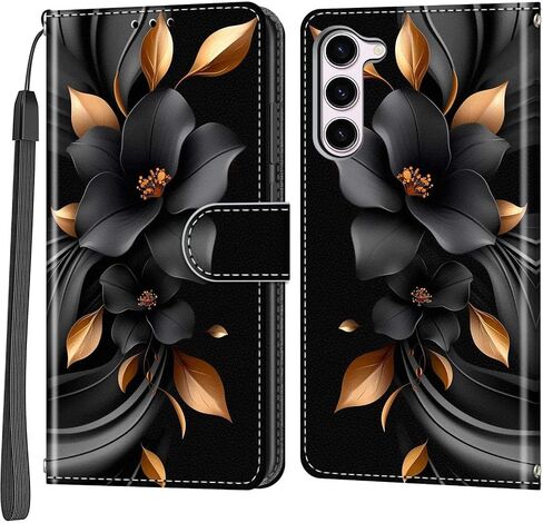 Case Wallet for Samsung Galaxy S23, Black Flower in Saudi Arabia
