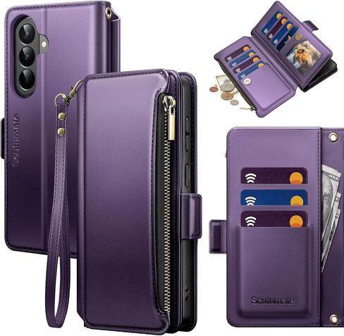 for Samsung Galaxy A27 5G Wallet Case with Card Holder RFID Blocking PU Leather Zipper Phone Case Flip Folio Protective Cover Wrist Strap Credit Card Slots Kickstand Men Women,Purple in Saudi Arabia