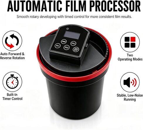 Automatic Film Processor, Home Film Developing Kit, with Smart Timer, Dual Modes & Adjustable Speed, Forward/Reverse Rotation, for Black and White or Color Film in Saudi Arabia