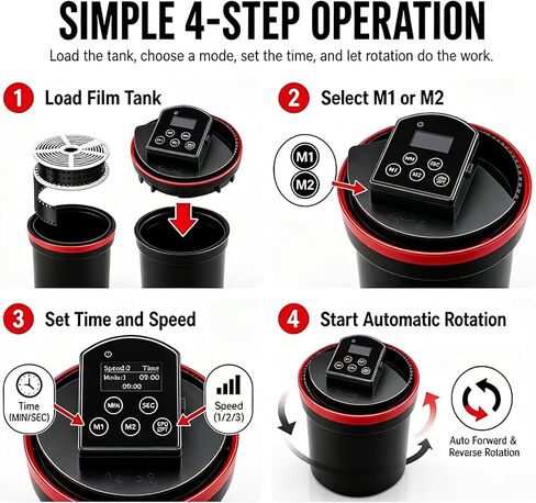 Automatic Film Processor, Home Film Developing Kit, with Smart Timer, Dual Modes & Adjustable Speed, Forward/Reverse Rotation, for Black and White or Color Film in Saudi Arabia