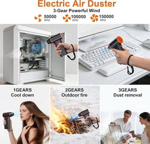 Compressed Air Duster-150,000RPM Super Power Electric Air Duster and Vacuum Cleaner & Bag Vacuum Sealer 3-in-1，for PC Keyboard Cleaning, Car Interior Cleaning. in Kuwait