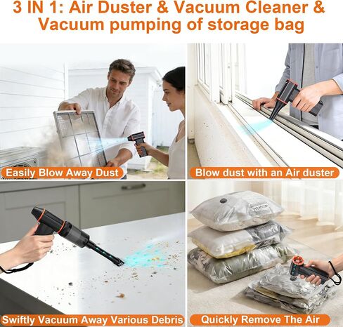 Compressed Air Duster-150,000RPM Super Power Electric Air Duster and Vacuum Cleaner & Bag Vacuum Sealer 3-in-1，for PC Keyboard Cleaning, Car Interior Cleaning. in Kuwait