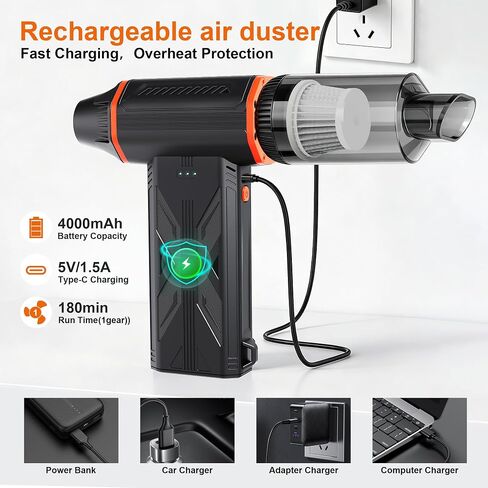 Compressed Air Duster-150,000RPM Super Power Electric Air Duster and Vacuum Cleaner & Bag Vacuum Sealer 3-in-1，for PC Keyboard Cleaning, Car Interior Cleaning. in Kuwait