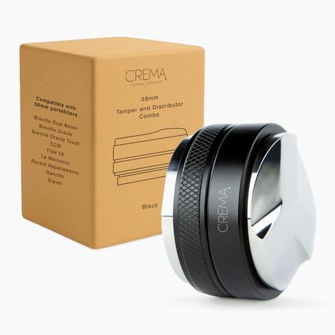 CREMA Coffee Products 53.3mm Hand Tamper & Coffee Distributor | Compatible with Breville Portafilters | Double-Sided, Adjustable Depth Tool | Made with Durable 304 Stainless Steel | Silver in Saudi Arabia