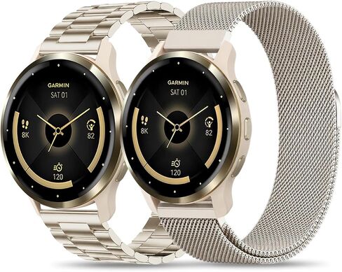 18mm Thin Metal Compatible with Garmin Venu 3S Watch Band/Venu 4 41mm/Venu 2S, Stainless Steel 2 Pack Solid and Mesh Bracelet Strap Wristband for Forerunner 255S/265S/Vivoactive 4S/Move 3S Women Men in Saudi Arabia