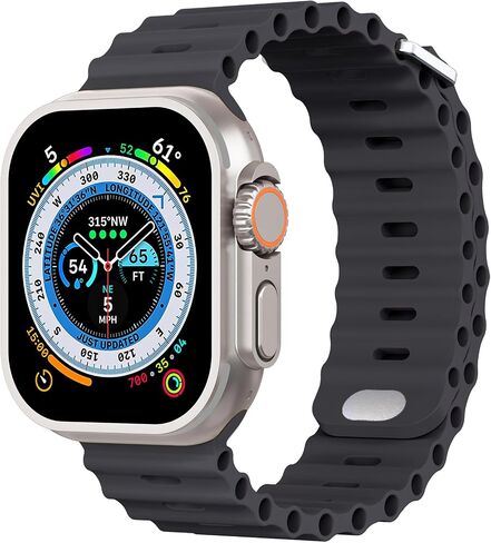 Compatible with Apple Watch Ocean Bands 38mm 40mm 41mm 42mm 44mm 45mm 46mm 49mm Soft Silicone Wristbands Replacement Strap for iWatch Ultra 2 Ultra SE Series 10 9 8 7 6 5 4 3 2 1 Women Men Black in Saudi Arabia