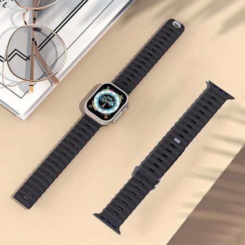 Compatible with Apple Watch Ocean Bands 38mm 40mm 41mm 42mm 44mm 45mm 46mm 49mm Soft Silicone Wristbands Replacement Strap for iWatch Ultra 2 Ultra SE Series 10 9 8 7 6 5 4 3 2 1 Women Men Black in Saudi Arabia
