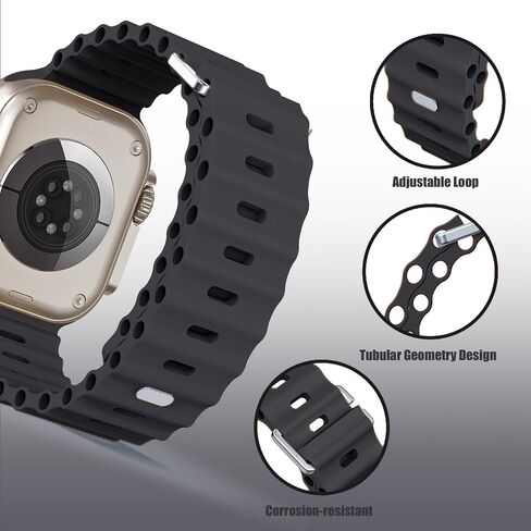 Compatible with Apple Watch Ocean Bands 38mm 40mm 41mm 42mm 44mm 45mm 46mm 49mm Soft Silicone Wristbands Replacement Strap for iWatch Ultra 2 Ultra SE Series 10 9 8 7 6 5 4 3 2 1 Women Men Black in Saudi Arabia