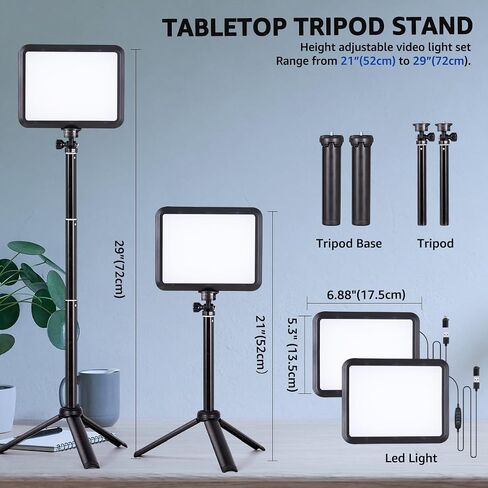 NiceVeedi LED Photography Lighting Kit, 2-Pack 8" Portable Video Light with 29" Adjustable Tripod Stand, 2800K-6500K Dimmable Softlight Studio Light for Zoom, Game Streaming, YouTube in Saudi Arabia