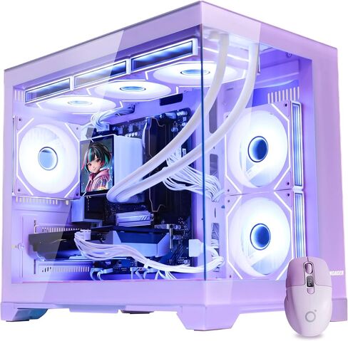 Macaron Gaming PC Desktop w/Mouse & Keyboard Pink, Ryzen 7 9700X, RTX 5070 12G, 32GB DDR5, 1TB SSD, 360mm AIO, 9 ARGB Fans & Software Controlled Fan Lights, 850W 80+ Gold PSU, Win 11 in Saudi Arabia
