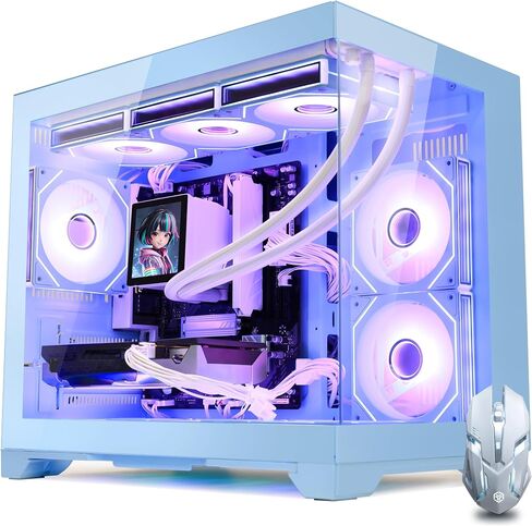 Macaron Gaming PC Desktop w/Mouse & Keyboard Pink, Ryzen 7 9700X, RTX 5070 12G, 32GB DDR5, 1TB SSD, 360mm AIO, 9 ARGB Fans & Software Controlled Fan Lights, 850W 80+ Gold PSU, Win 11 in Saudi Arabia