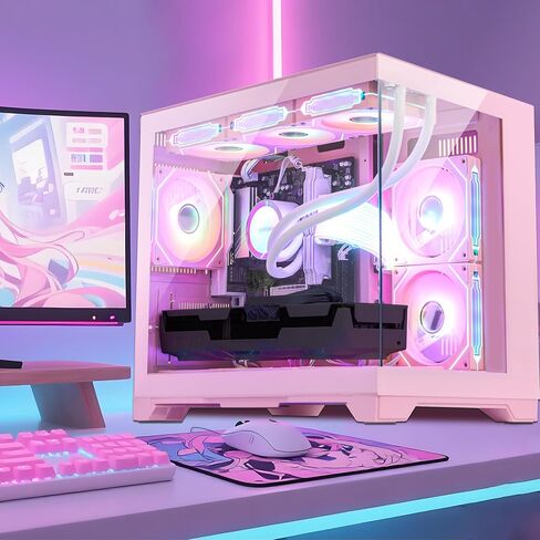 Macaron Gaming PC Desktop w/Mouse & Keyboard Pink, Ryzen 7 9700X, RTX 5070 12G, 32GB DDR5, 1TB SSD, 360mm AIO, 9 ARGB Fans & Software Controlled Fan Lights, 850W 80+ Gold PSU, Win 11 in Saudi Arabia