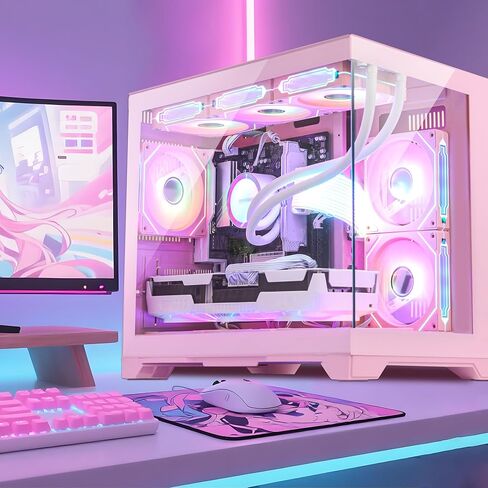 Macaron Gaming PC Desktop w/Mouse & Keyboard Pink, Ryzen 7 9700X, RTX 5070 12G, 32GB DDR5, 1TB SSD, 360mm AIO, 9 ARGB Fans & Software Controlled Fan Lights, 850W 80+ Gold PSU, Win 11 in Saudi Arabia