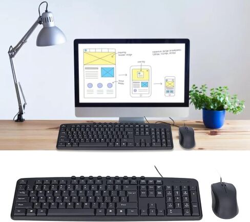 113 Keys Ergonomic Wired Keyboard and Mouse Combo for Desktop Computer with Stand, Adjustable Bevel Angle, Smooth Mouse, ABS Material in Saudi Arabia