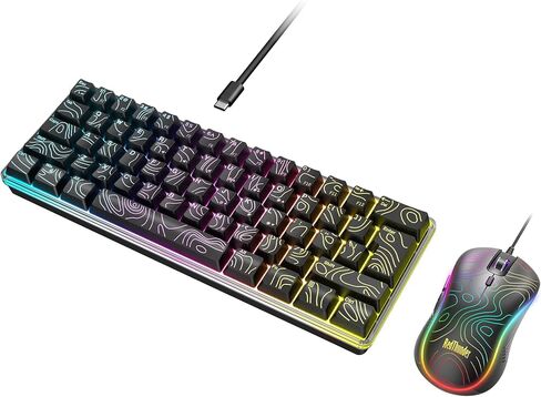RedThunder 60% Gaming Wired Keyboard and Mouse Combo, Ultra-Compact 61 Keys RGB Backlit Mini Keyboard, Lightweight 7200 DPI Optical Mouse, RGB Gaming Set for PC MAC PS5 Xbox Gamer(Black Contour Line) in Saudi Arabia
