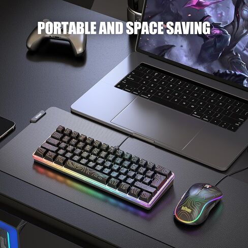 RedThunder 60% Gaming Wired Keyboard and Mouse Combo, Ultra-Compact 61 Keys RGB Backlit Mini Keyboard, Lightweight 7200 DPI Optical Mouse, RGB Gaming Set for PC MAC PS5 Xbox Gamer(Black Contour Line) in Saudi Arabia