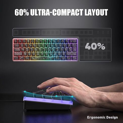 RedThunder 60% Gaming Wired Keyboard and Mouse Combo, Ultra-Compact 61 Keys RGB Backlit Mini Keyboard, Lightweight 7200 DPI Optical Mouse, RGB Gaming Set for PC MAC PS5 Xbox Gamer(Black Contour Line) in Saudi Arabia