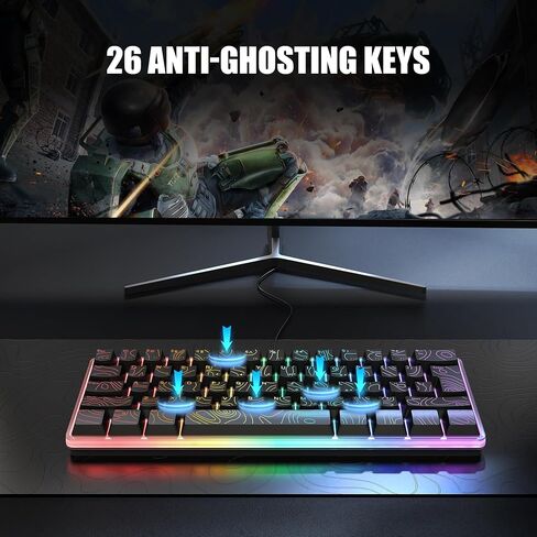 RedThunder 60% Gaming Wired Keyboard and Mouse Combo, Ultra-Compact 61 Keys RGB Backlit Mini Keyboard, Lightweight 7200 DPI Optical Mouse, RGB Gaming Set for PC MAC PS5 Xbox Gamer(Black Contour Line) in Saudi Arabia