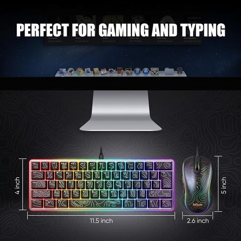 RedThunder 60% Gaming Wired Keyboard and Mouse Combo, Ultra-Compact 61 Keys RGB Backlit Mini Keyboard, Lightweight 7200 DPI Optical Mouse, RGB Gaming Set for PC MAC PS5 Xbox Gamer(Black Contour Line) in Saudi Arabia