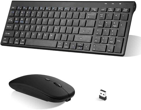 Rechargeable Wireless Keyboard Mouse, KYFLAG Slim Thin Low Profile Keyboard and Mouse Combo with Numeric Keypad Silent Keys for LG V60 ThinQ 5G UW - Black in Saudi Arabia