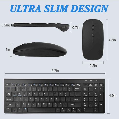 Rechargeable Wireless Keyboard Mouse, KYFLAG Slim Thin Low Profile Keyboard and Mouse Combo with Numeric Keypad Silent Keys for LG V60 ThinQ 5G UW - Black in Saudi Arabia