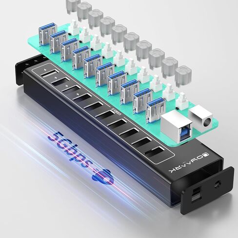 Powered USB Hub 3.0, 10-Port USB Hub Splitter with Individual Switches and Indicator Lights, 10 USB 3.0 Data Transfer Ports, 4 of Which Can Be Used for BC1.2 Charging +12V3A UL-Listed Power Adapter in Saudi Arabia