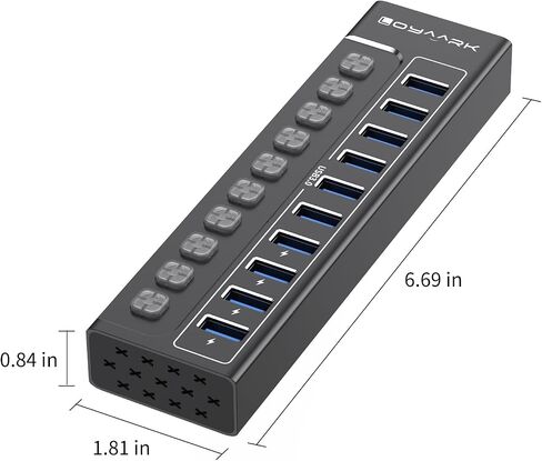 Powered USB Hub 3.0, 10-Port USB Hub Splitter with Individual Switches and Indicator Lights, 10 USB 3.0 Data Transfer Ports, 4 of Which Can Be Used for BC1.2 Charging +12V3A UL-Listed Power Adapter in Saudi Arabia