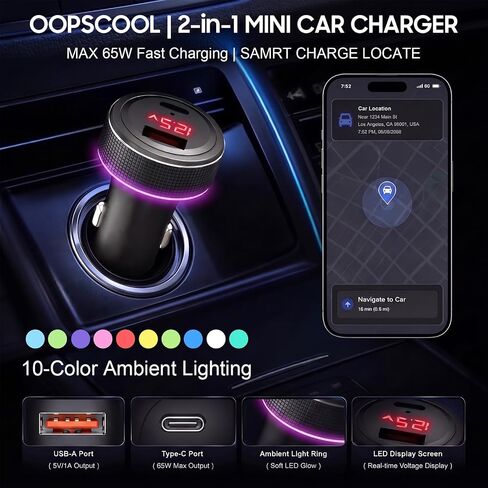 2-in-1 Car Charger with Apple Find My, 65W USB-C Dual Port, Black in Saudi Arabia