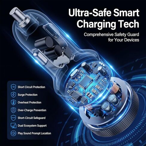 2-in-1 Car Charger with Apple Find My, 65W USB-C Dual Port, Black in Saudi Arabia