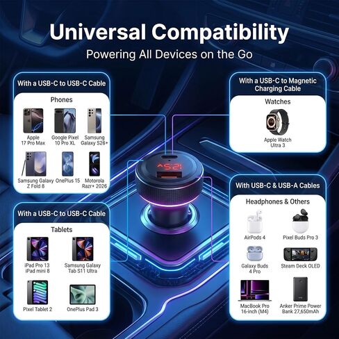 2-in-1 Car Charger with Apple Find My, 65W USB-C Dual Port, Black in Saudi Arabia