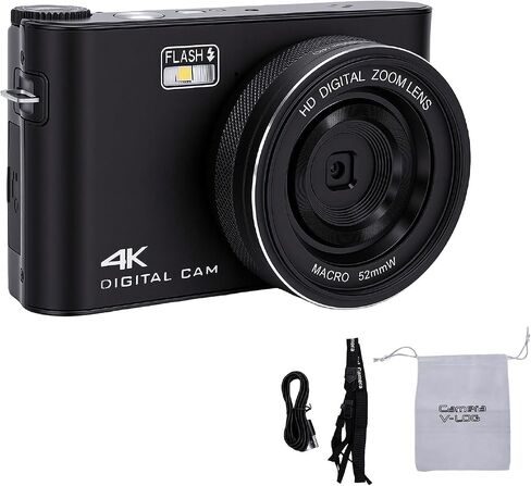 64MP 4K Digital Camera, 3 Inch TFT Touch LCD Screen Auto Focus Vlogging Camera with 18X Zoom LED Flash 5 White Balance Modes, for Photography Video Recording (Black) in Saudi Arabia