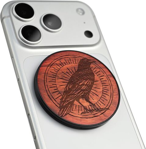 Carveit Wood Magnetic Phone Holder, (The Haloed Crow - Walnut) in Saudi Arabia