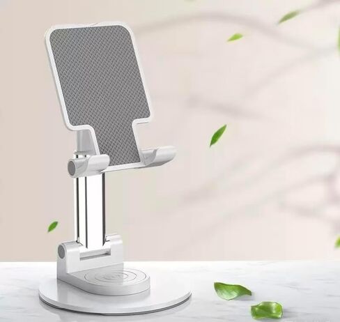 Cell Phone Stand, 360 Rotating Phone Stand, Fully Adjustable and Foldable Desktop Phone Stand. The Base of The Stand is Suitable for All Types of Mobile Phones. (White) in Saudi Arabia