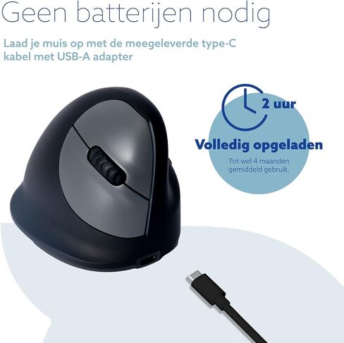 R-Go HE Vertical Ergonomic Mouse, Wireless Bluetooth 5.0, for Large Hand, with Break Software, Prevents Tennis Elbow/Mouse Arm RSI, Silent Click, 5 Buttons - Compatible Windows/MacOS, Black in Kuwait