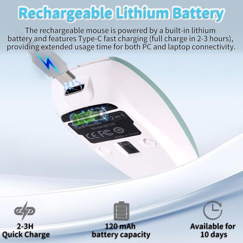 elec Space Mini Bluetooth Wireless Mouse with TF Card Reader, Rechargeable, Silent Click, Portable for Laptop, PC, Travel, Office & Home Use (Green) in Saudi Arabia