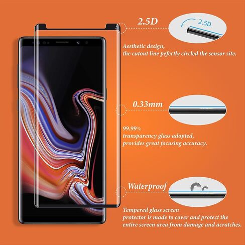 2 Pack Screen Protector for Samsung Galaxy Note 9 6.4 Inch, HD Clear Tempered Glass, Easy Installation, High Sensitivity, Case Friendly in Saudi Arabia