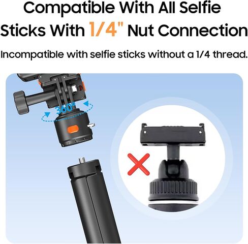 Action Camera Multifunction Backpack Strap Mount.Self-Developed Action Camera Accessories, Compatible with Various Models of Action Cameras *Selfie Stick not Included (Black, 9.8) in Saudi Arabia
