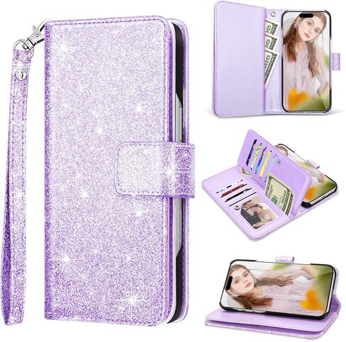 Fingic for iPhone 16 Pro Max Case Wallet with Card Holder Kickstand Purple in Kuwait
