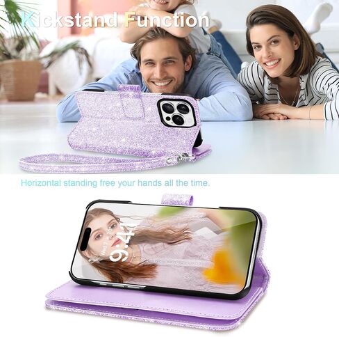 Fingic for iPhone 16 Pro Max Case Wallet with Card Holder Kickstand Purple in Kuwait