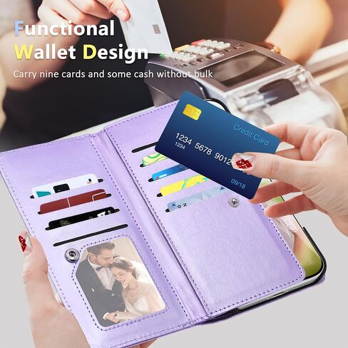 Fingic for iPhone 16 Pro Max Case Wallet with Card Holder Kickstand Purple in Kuwait
