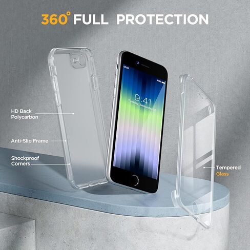 Miracase for iPhone SE Phone Case 3rd/2nd Generation 2022 2020 Full-Body with Built-in Glass Screen Protector, Heavy Duty 360° Protective Shockproof Bumper Cover for iPhone 8/SE, Purple in Kuwait