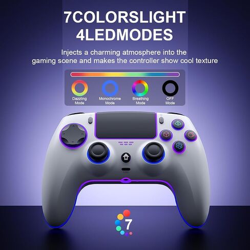 وحدة تحكم لاسلكية متوافقة مع PS-5/Pro/PC/MAC/iOS/Android10/Steam Deck، لوحة ألعاب مزودة بإضاءة RGB بـ 7 ألوان/اهتزاز مزدوج/Turbo/قابل للبرمجة/مقبس سماعة الرأس/مستشعر جيروسكوبي 6 محاور/بطارية 1500 مللي أمبير في الساعة in Kuwait
