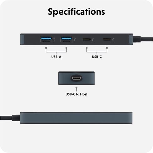 HyperDrive Flex USB Hub 4-Port Adapter — USB C Extender for Fast File Transfers & Multi-Device Connectivity — 2X 5Gbps, 2X USB-A 5Gbps — Compatible w/Mac, PC, Chromebook (Black) in Kuwait